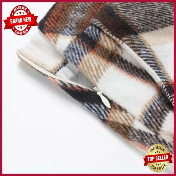 Long Wool Plaid Skirt High Waist A-Line Pleated Midi Fall Winter - Picture 6 of 7